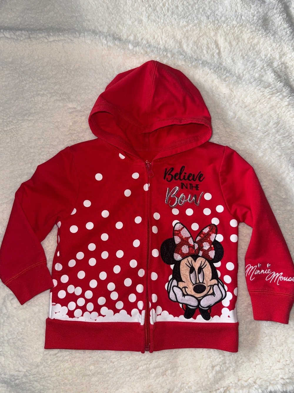 Kids Red Zip-Up Hoodie with Polka Dot Design